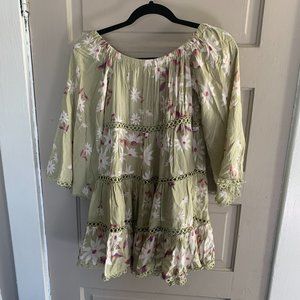 Pretty floral off shoulder green dress